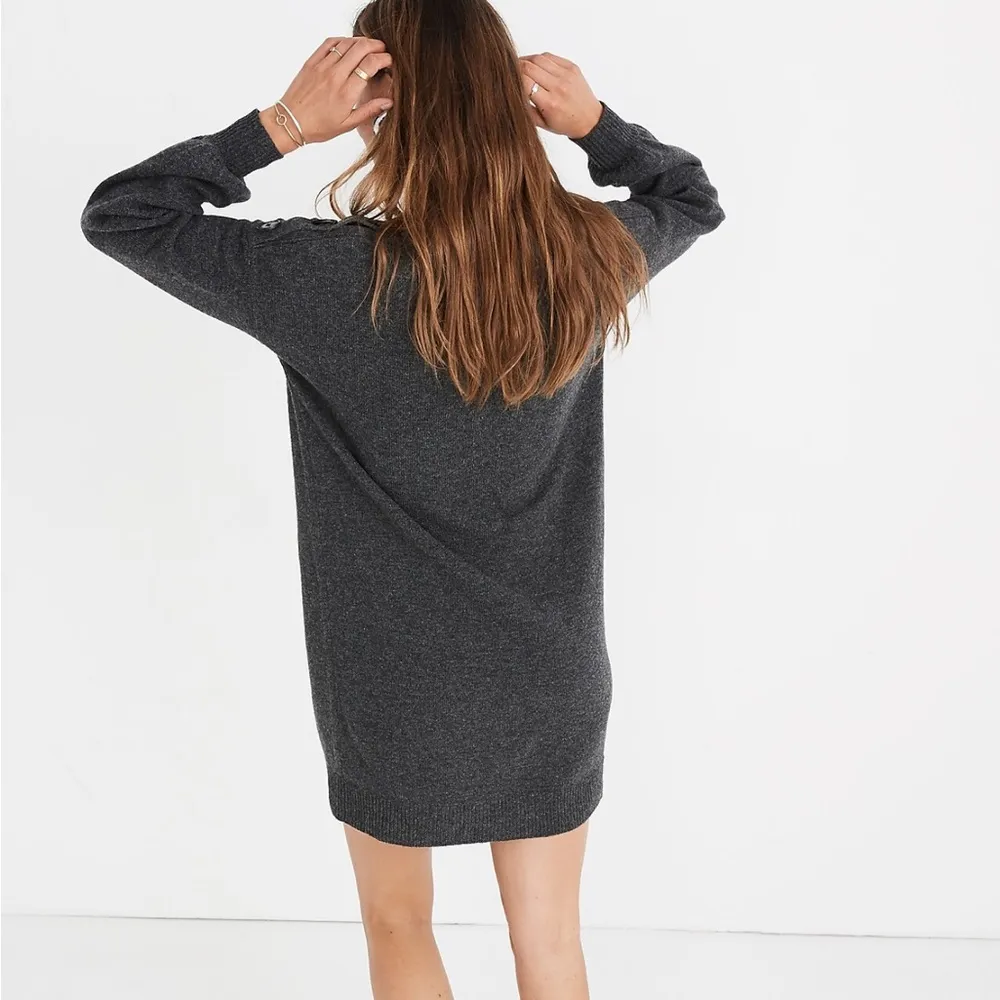 Madewell Charcoal Gray Boatneck Button Shoulder Merino Wool Mini Dress Small - Image 14