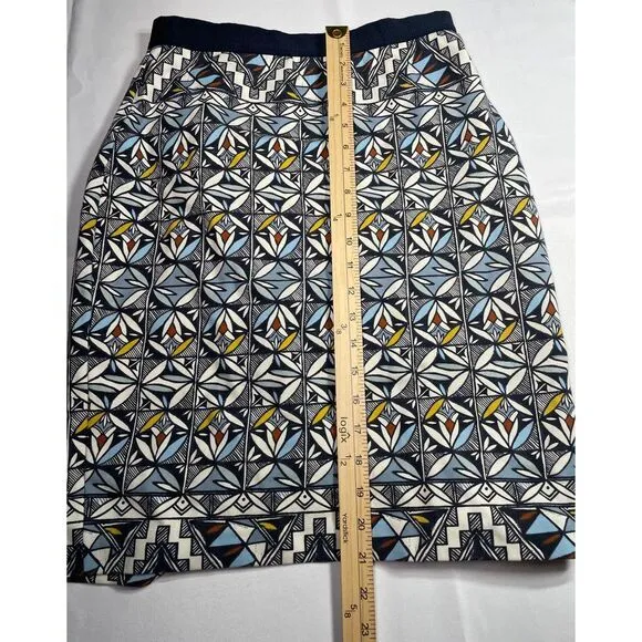 Tory Burch Geometric Print A-Line Skirt with Navy Elastic Waistband size s‎ - Image 4