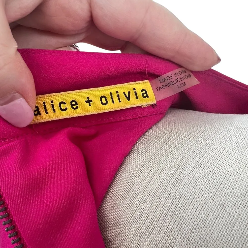 Alice + Olivia  Mini Dress‎ Mock Neck Cut-Out Back Zipper Hot Pink Size Medium - Image 11