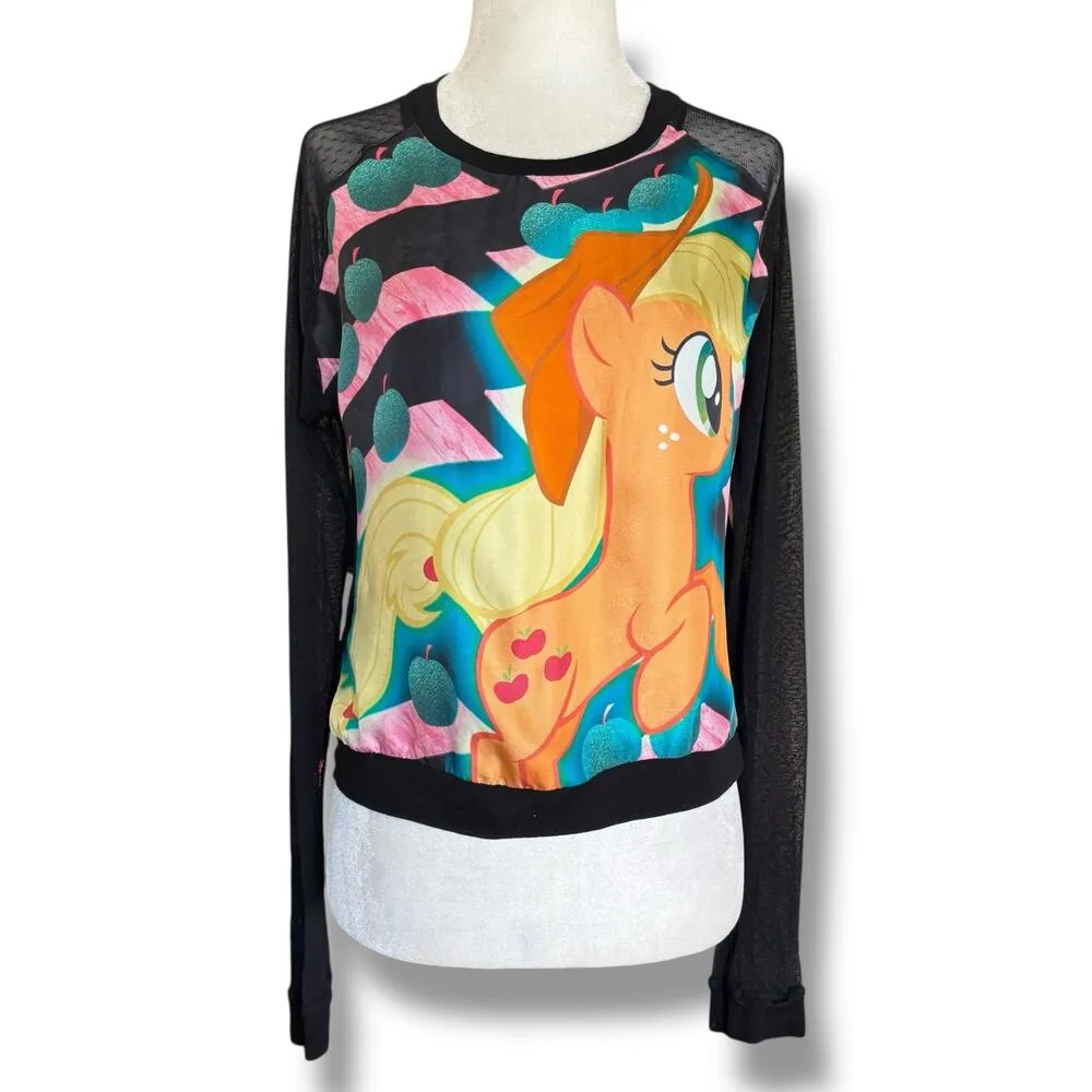 Andrea Crews Applejack Mesh Long Sleeve Top My Little Pony Silk Front Cropped Black - Image 12
