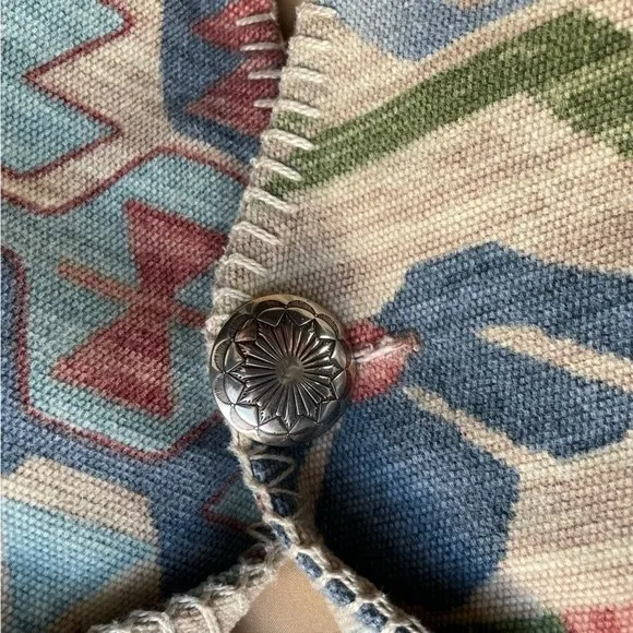 Rhonda Stark Jacket Blazer Southwest Tapestry Cropped Boho Tan Blue Size Medium Brown - Image 8