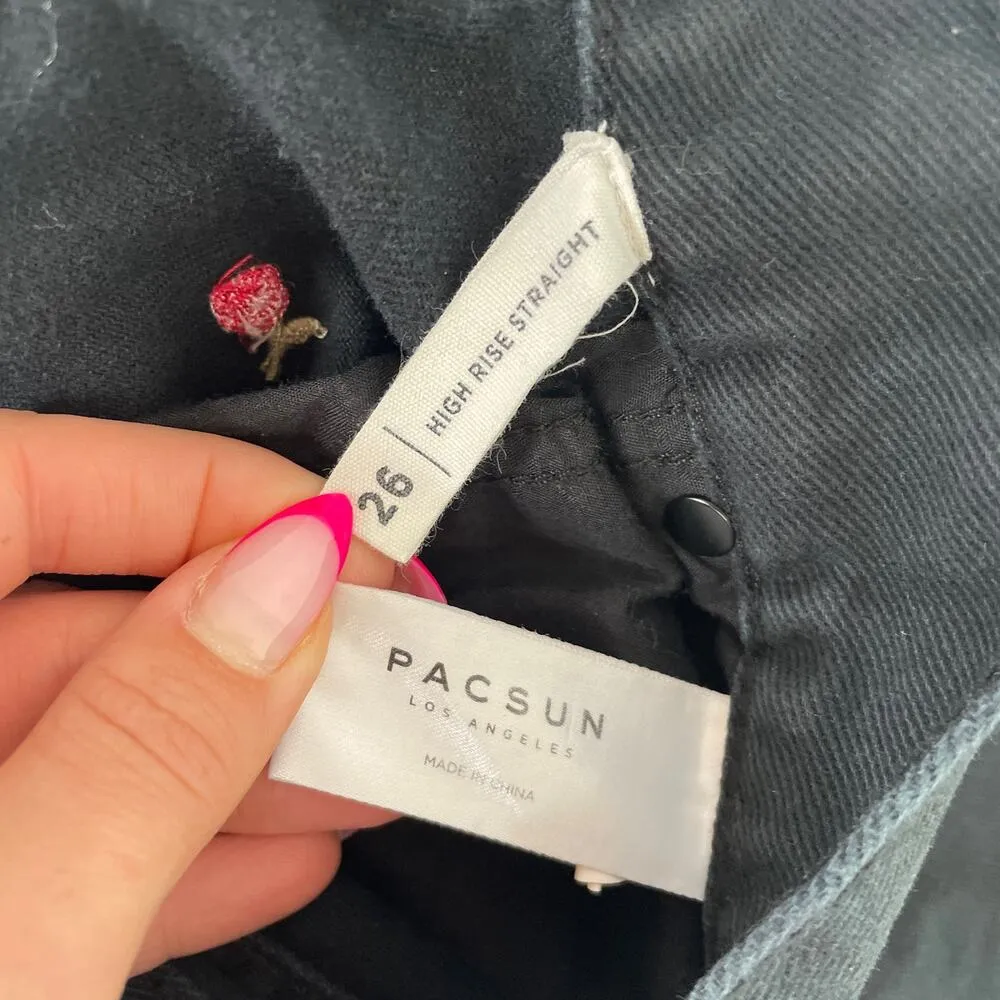 Bobi & Pascun Embroidered Black High Waist Jeans 26 Tie Dye Top S - Image 12