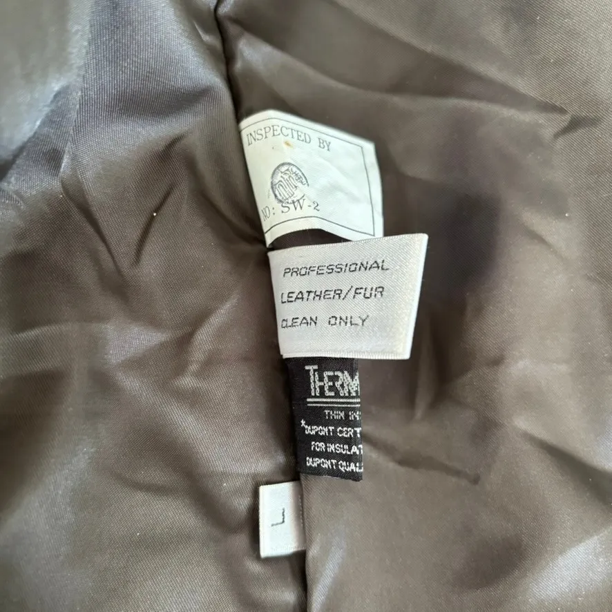 Vintage Rallee Leather Fox Fur Coat Sz L Chocolate Brown Thermolite Maximalism‎ Size L - Image 11