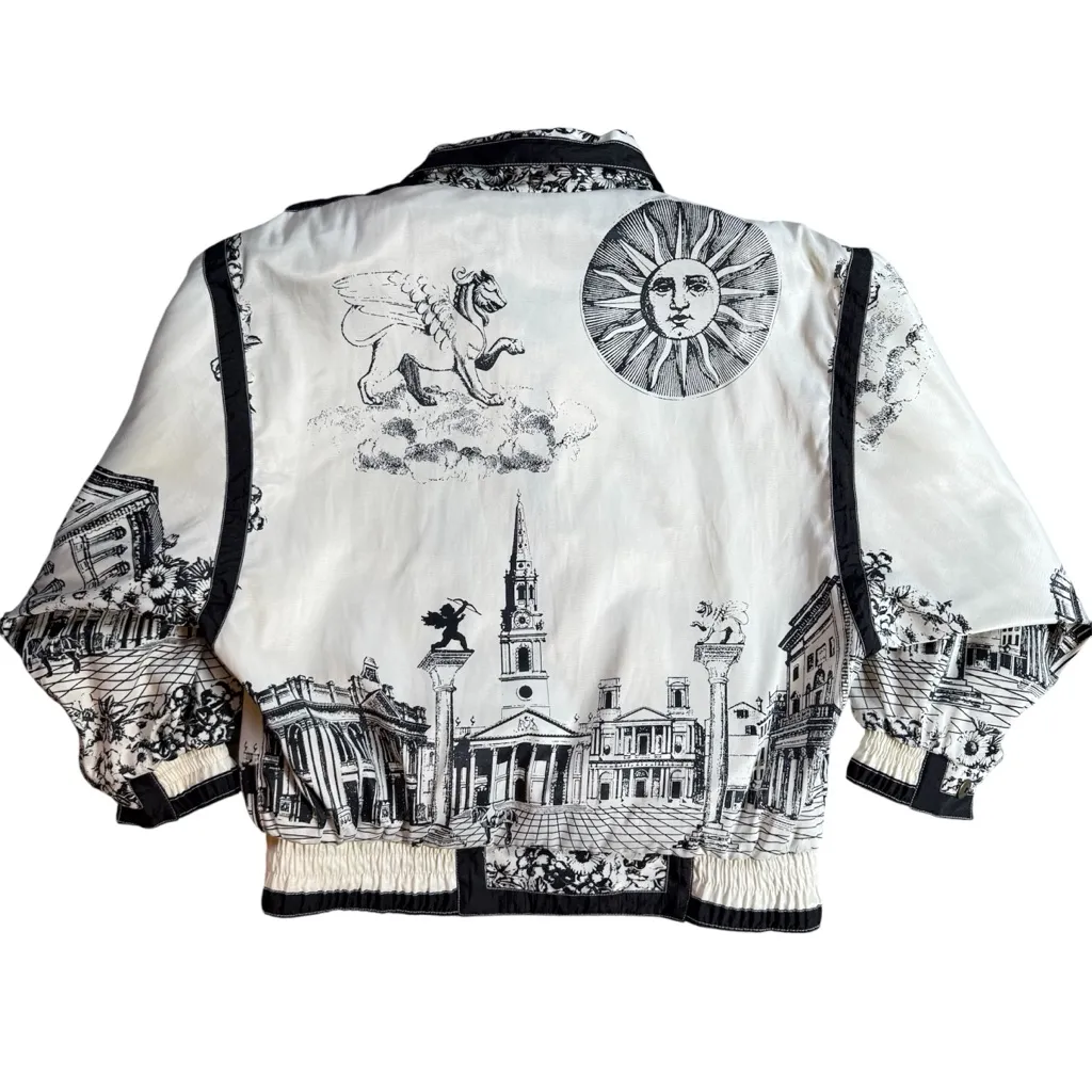Vintage 90s J. Gallery Medieval Celestial Astronomy Windbreaker Bomber Jacket Black Size L - Image 7