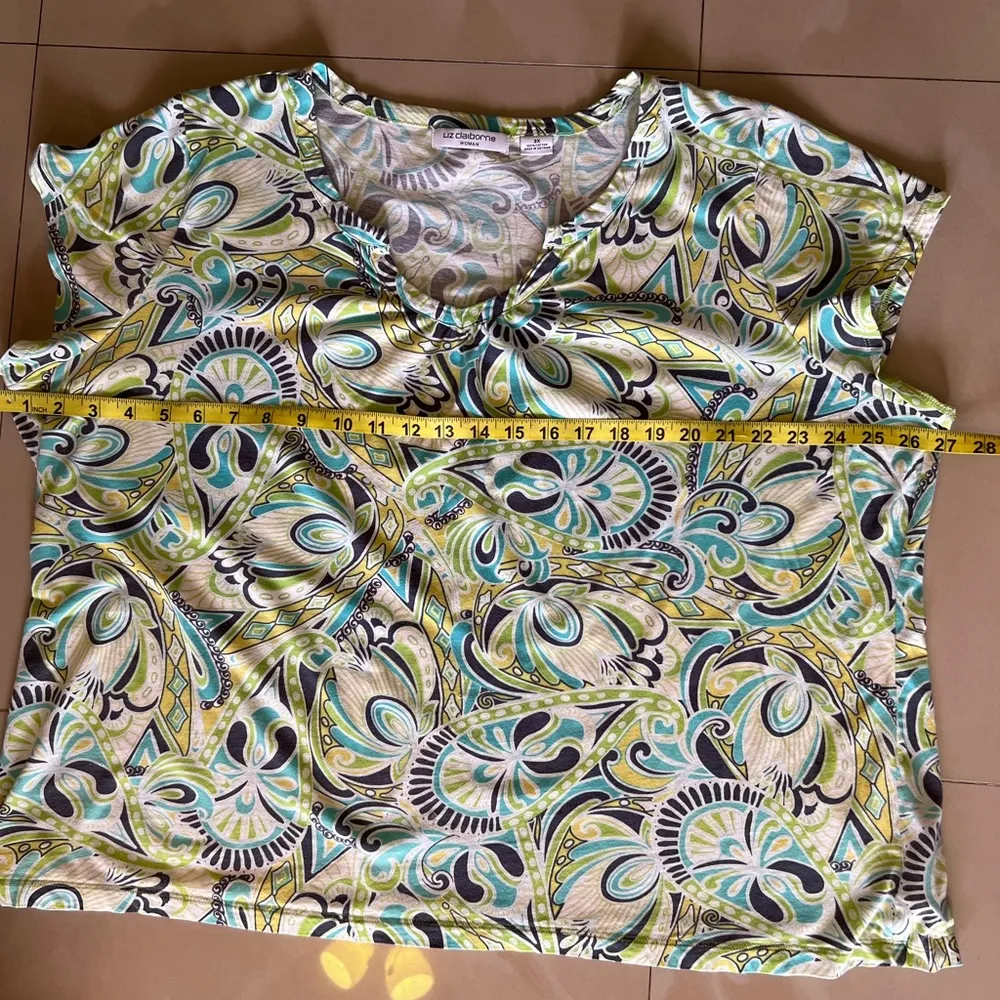 Liz Claiborne Womens Blouse 3X Sheer Multicolor Lightweight Pleated Front cotton - Image 8