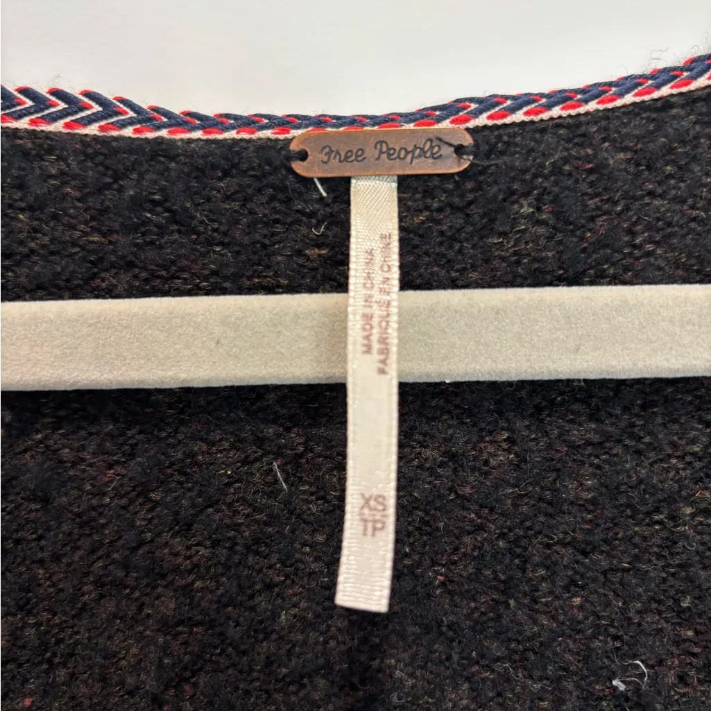 Free People Cozy Irresistible Fringe Wool Linen Blend Sweater BlackBrown Size XS - Image 6