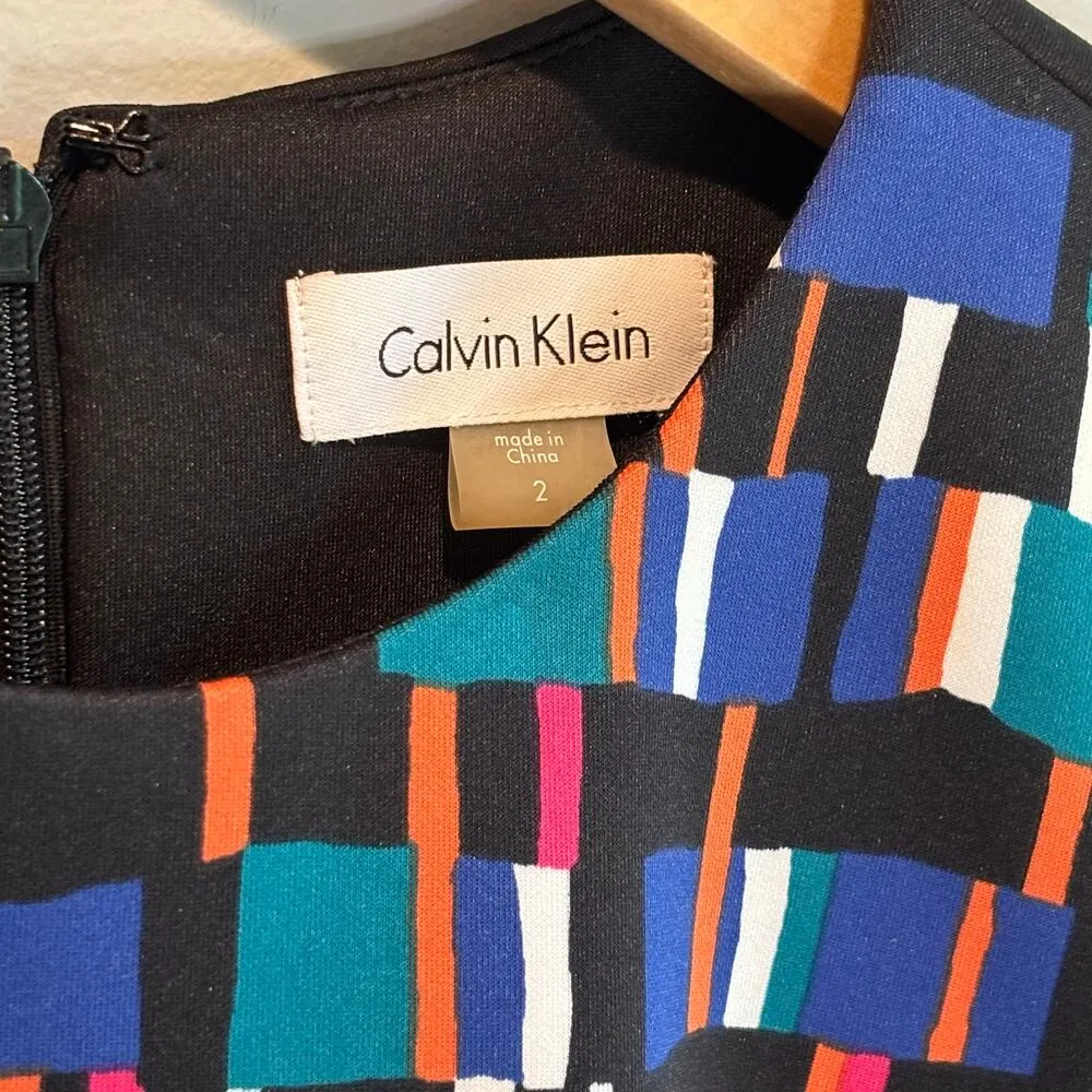 Calvin Klein Multi-Color Print Sleeveless Sheath Midi Dress - size 2calbi - Image 4