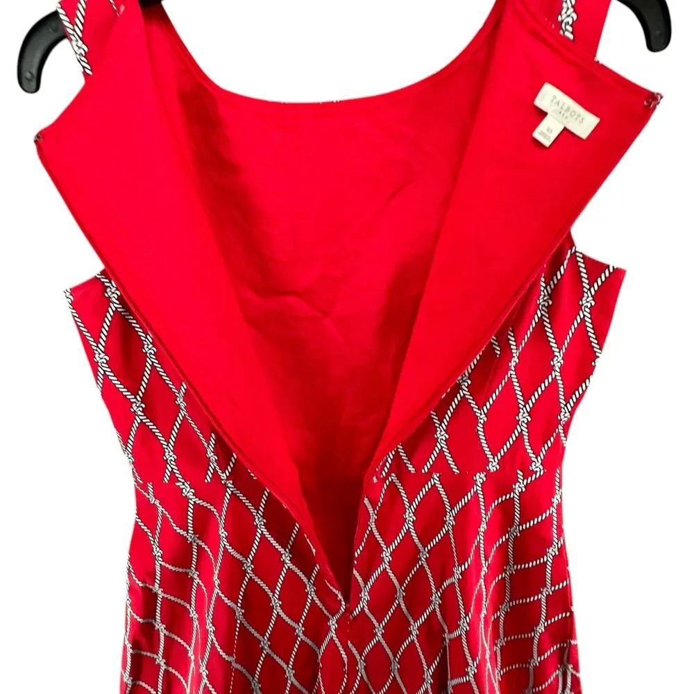 Talbots Fit Flare Dress 10 Red White Nautical Rope Sleeveless Preppy 4th of July - Image 5