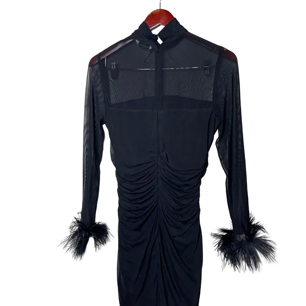 Amanda Uprichard Vixen Mini Dress Ostrich Feather Cuff Womens XL Black - Image 6