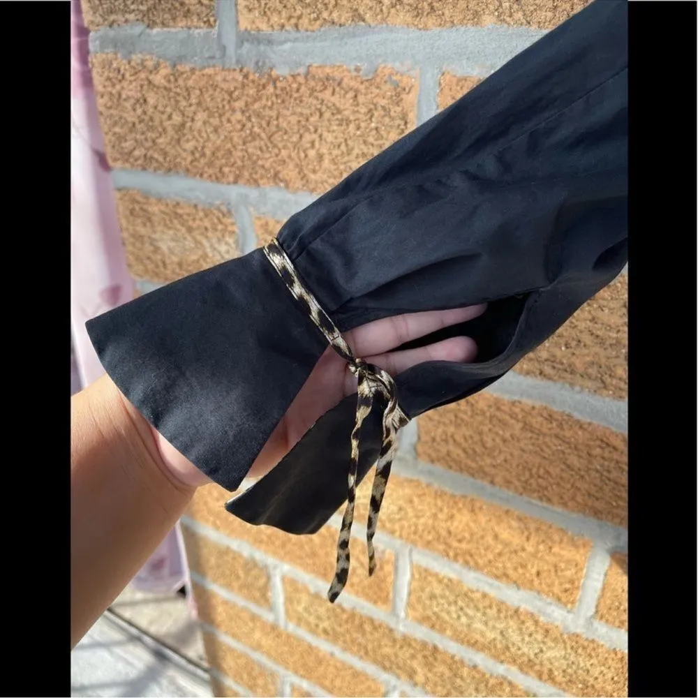 Just Cavalli Black Cotton Shirt With Leopard Pattern Trimming Size 44/8 - Image 5