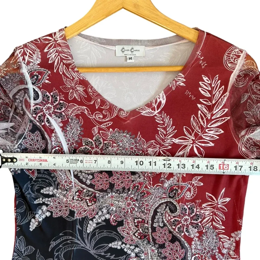 Vintage Y2K Women’s Paisley Mesh Goth‎ Romantic Grunge Rhinestone Sheer Torn Raw Black Size M - Image 6