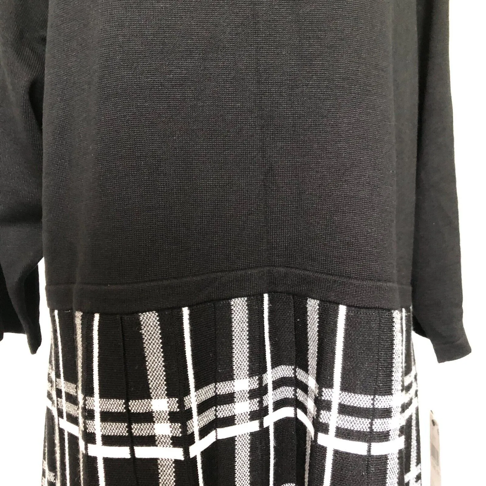 BCX Womens Dress 1X Black Plus Plaid Skirt Fit Flare 3/4 Sleeve Sweater‎ NWT - Image 3