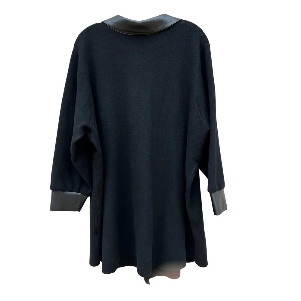 Sioni Faux Leather Trim Longline Cardigan Button Up Black Women’s Size 2X - Image 6