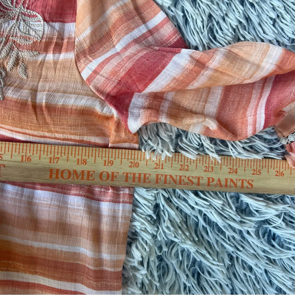 Alfred Dunner Warm Striped Floral Embroidered Size Med Long Sleeve Top Blouse Orange - Image 7