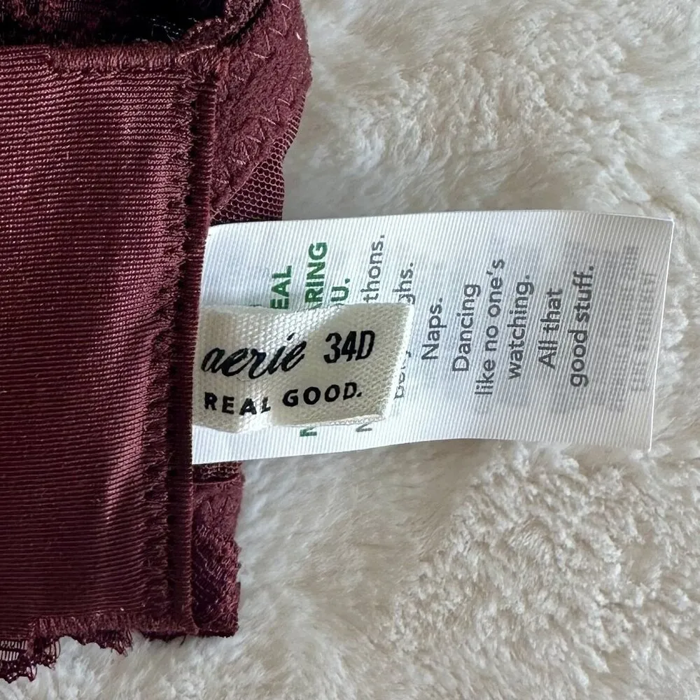 NWT Aerie Real Power Burgundy Floral Lace Balconette Bra - 34D - Image 4