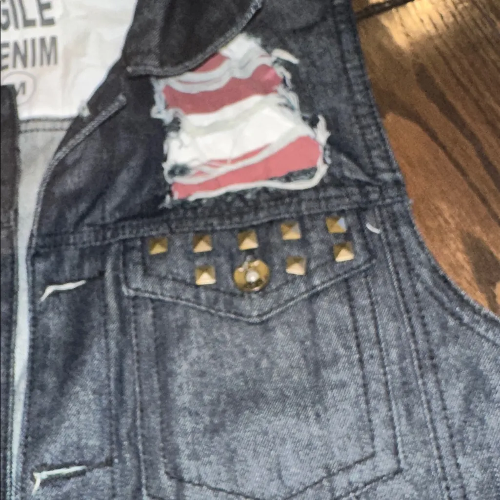 Agile denim sleeveless dark wash Denim Vest Studded Details & America detail - Image 5