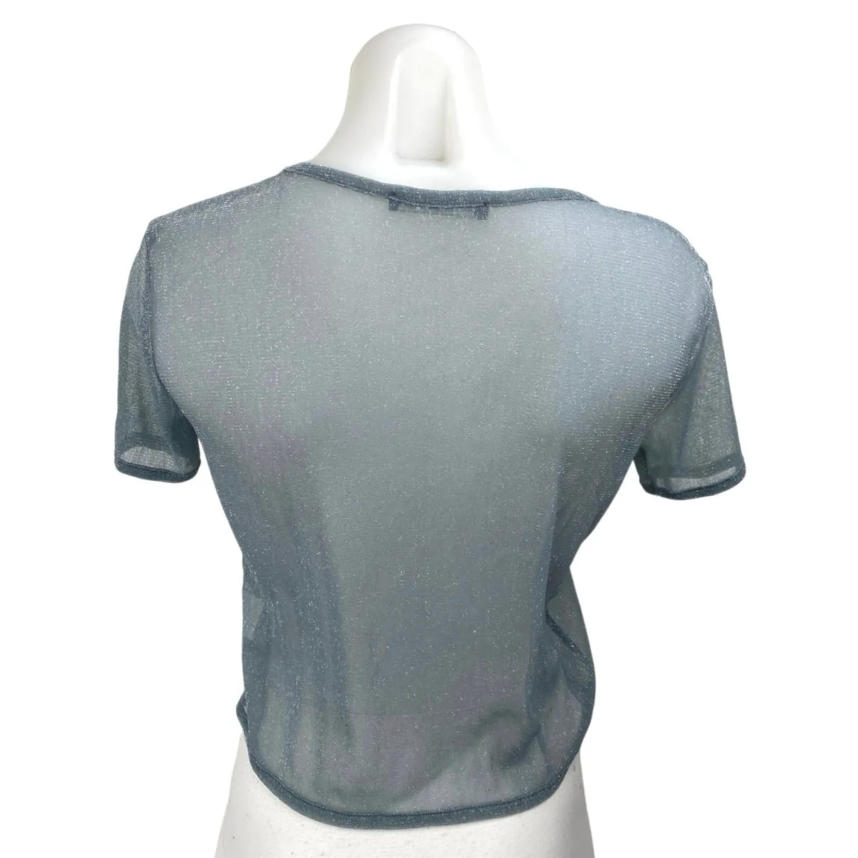 Brandy Melville Gray Metallic Glitter Short Sleeve Mesh Sheer Crop Shirt Top S - Image 2