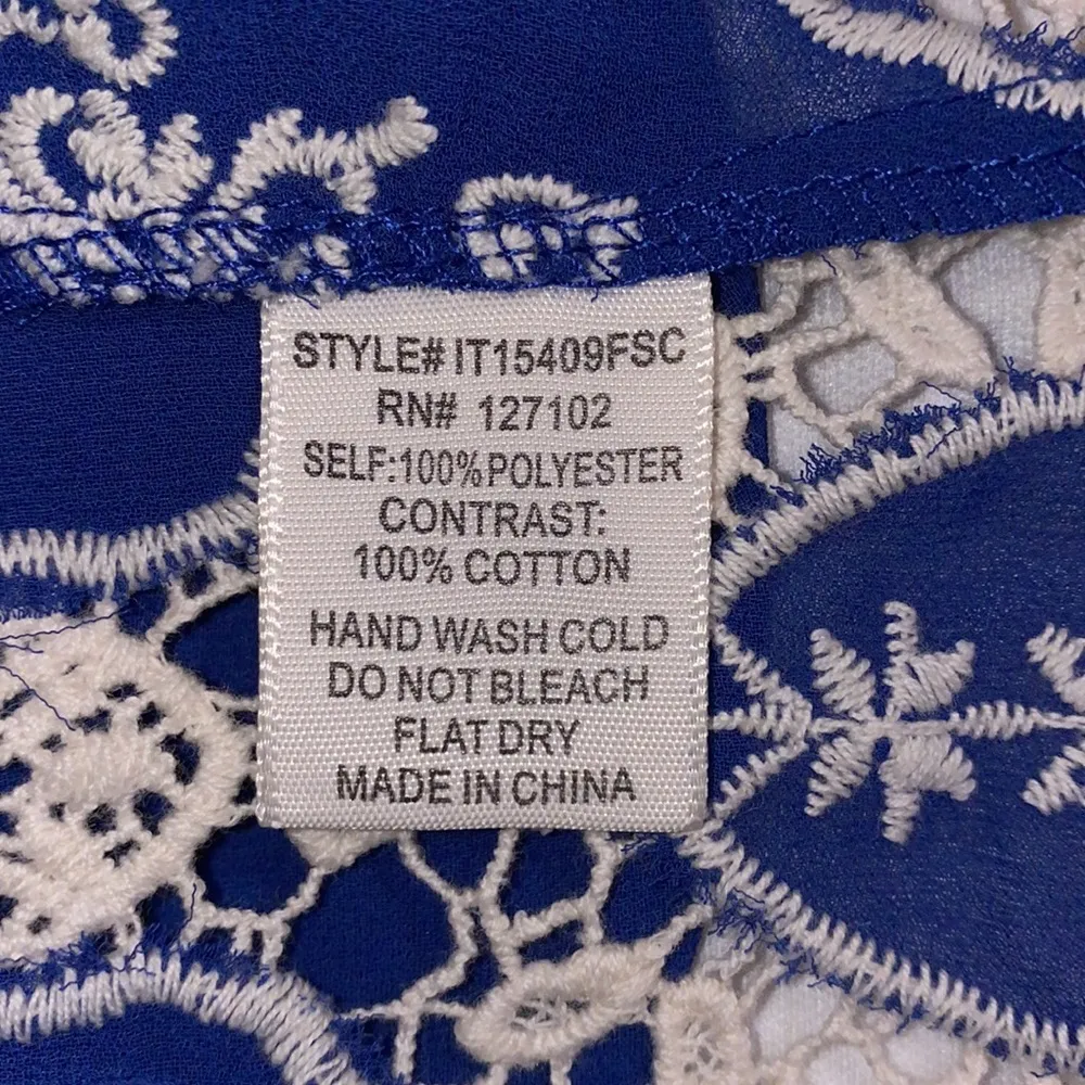 Pink Owl medium women’s royal blue sheer tank lace crochet bottom trim - Image 8