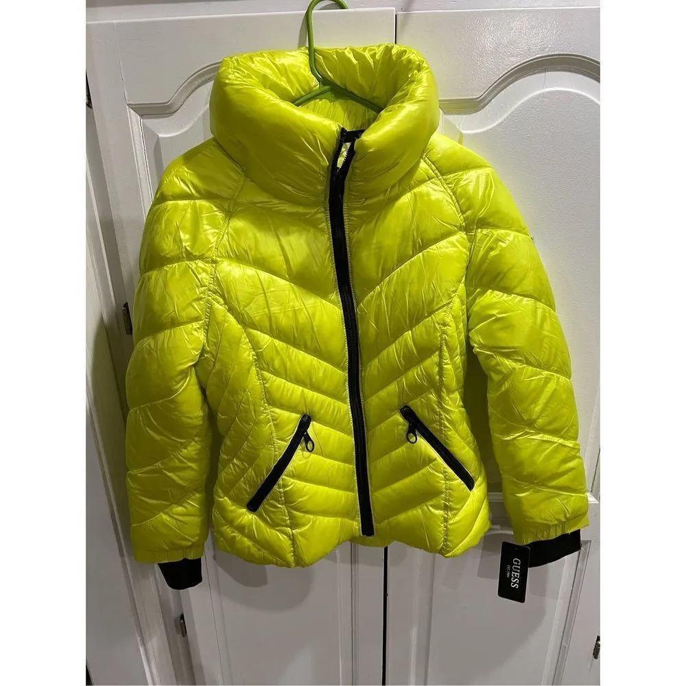 Guess Cire Puffer Jacket In Highlighter Yellow Women's Size Medium NWT $150 - Image 2