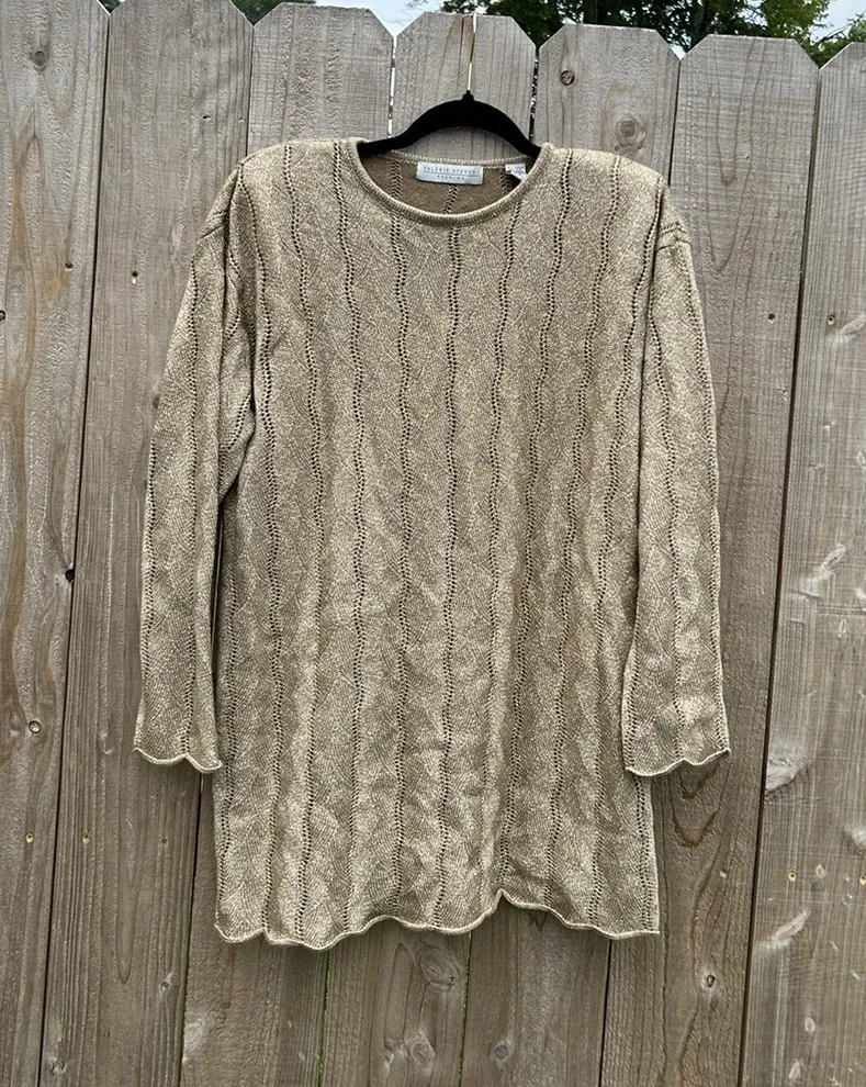 VINTAGEā VALERIE STEVENS EVENING SPARKLING METALLIC GOLD WOOL SWEATER LARGE - Image 1