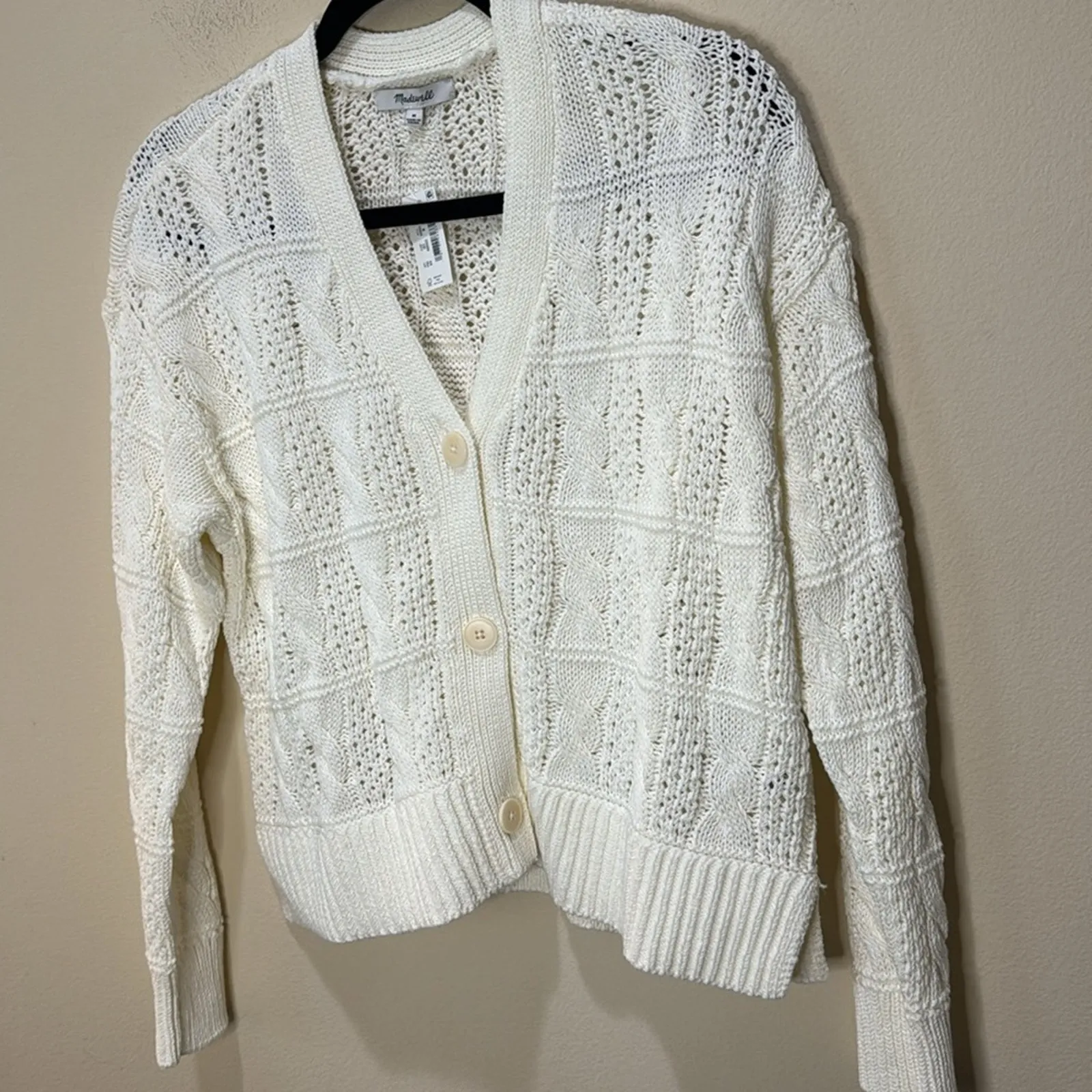 Madewell Open Cable-Stitch Cardigan Sweater - Bright Ivory Size M - Image 6