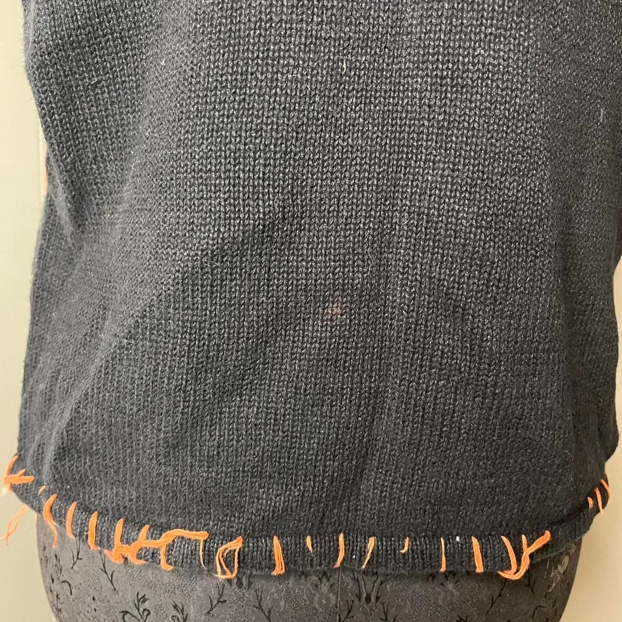 Thrashed Halloween Knit Vest Funky Pumpkins Fun Faces Unique Medium Black - Image 6