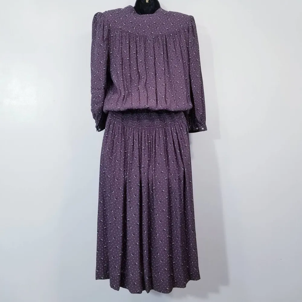 Vintage 70's 80's Dress Nicole Miller Pleated Printed High Neck - Image 3