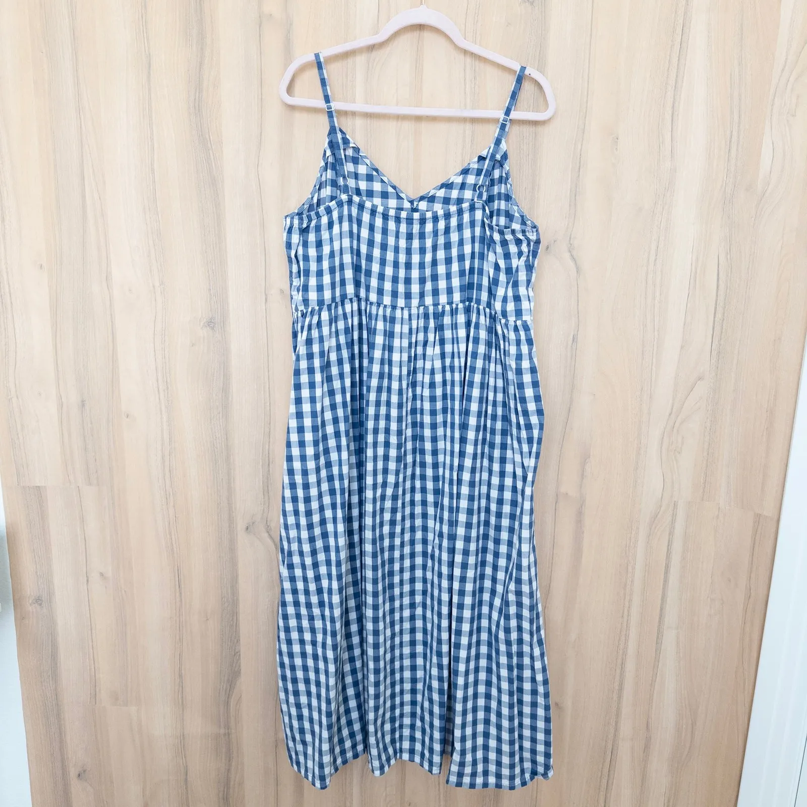 Old Navy Womens Gingham Midi Dress Size XL Blue White Preppy Coastal Summer - Image 6