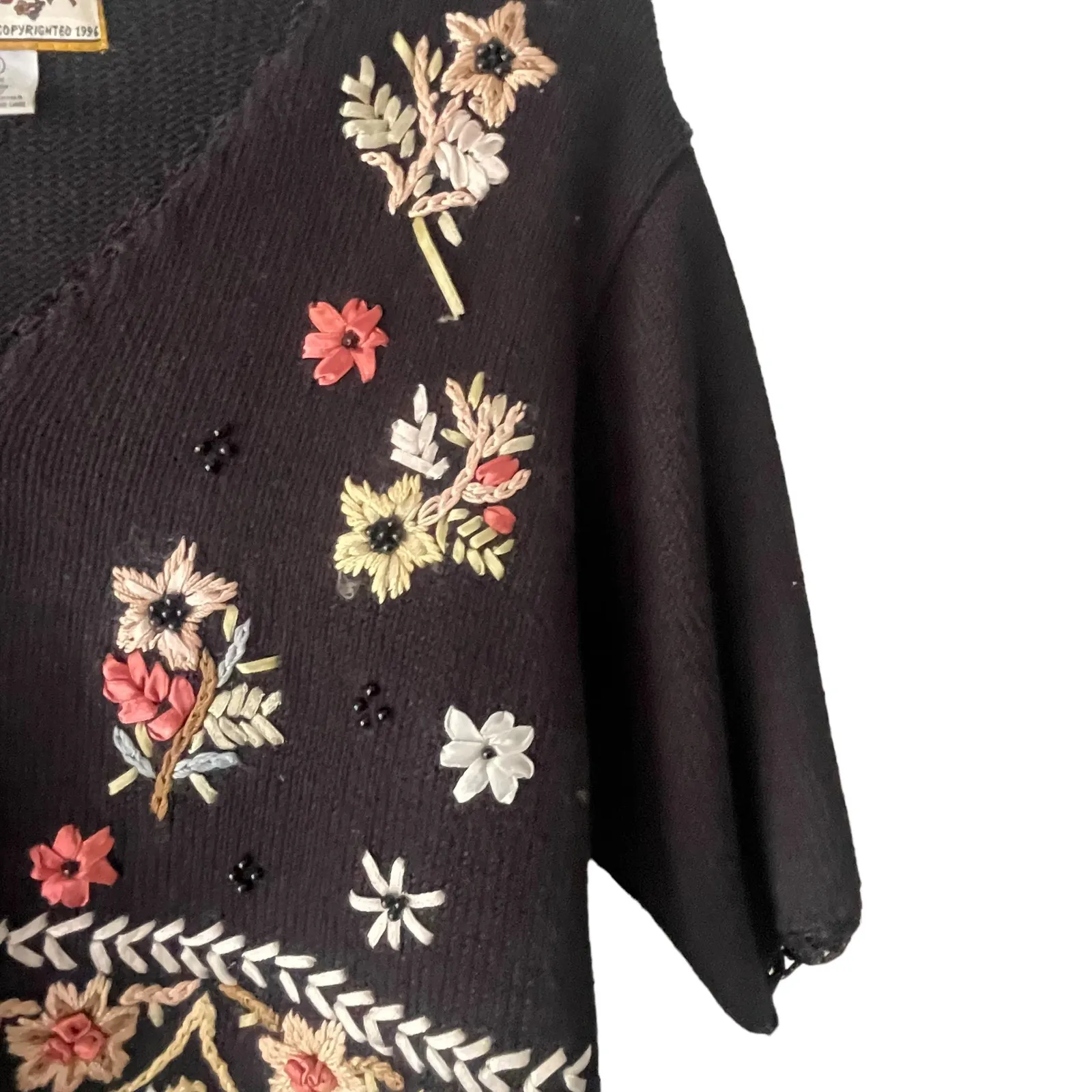 Heirloom‎ Collectibles Vintage 90s Size Medium Black Embroidered Floral Top - Image 6