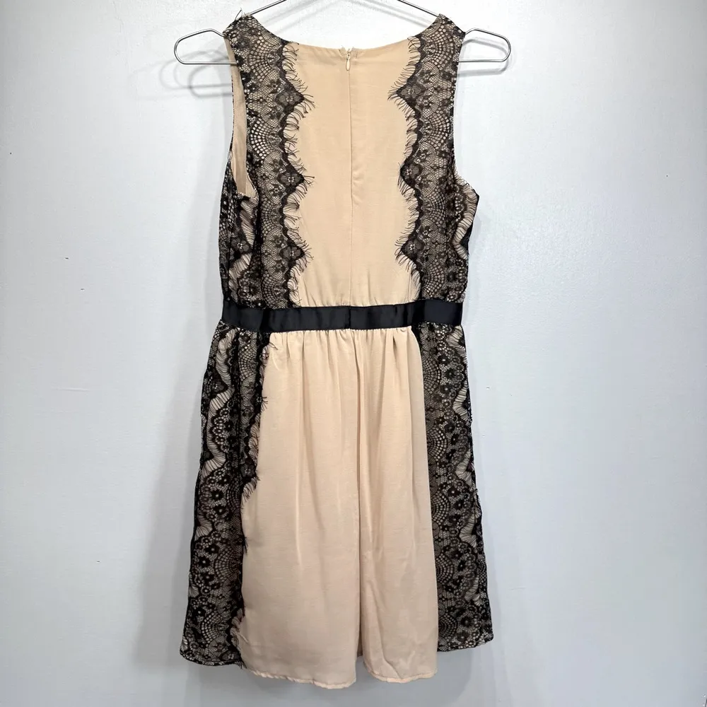 Beige Semi Sheer Dress with Black Eyelet Fringe Trim Doe & Rae Whimsigoth Fairy - Image 6