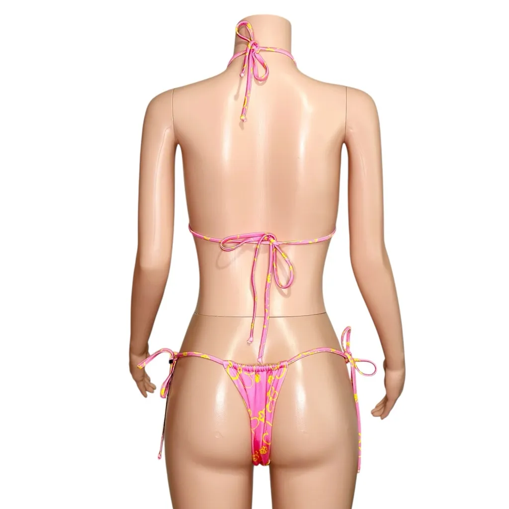 NESSY SWIMWEAR Set Flora Triangle Top & Kendal Bottom, Pink/Yellow, XS Pink - Image 5