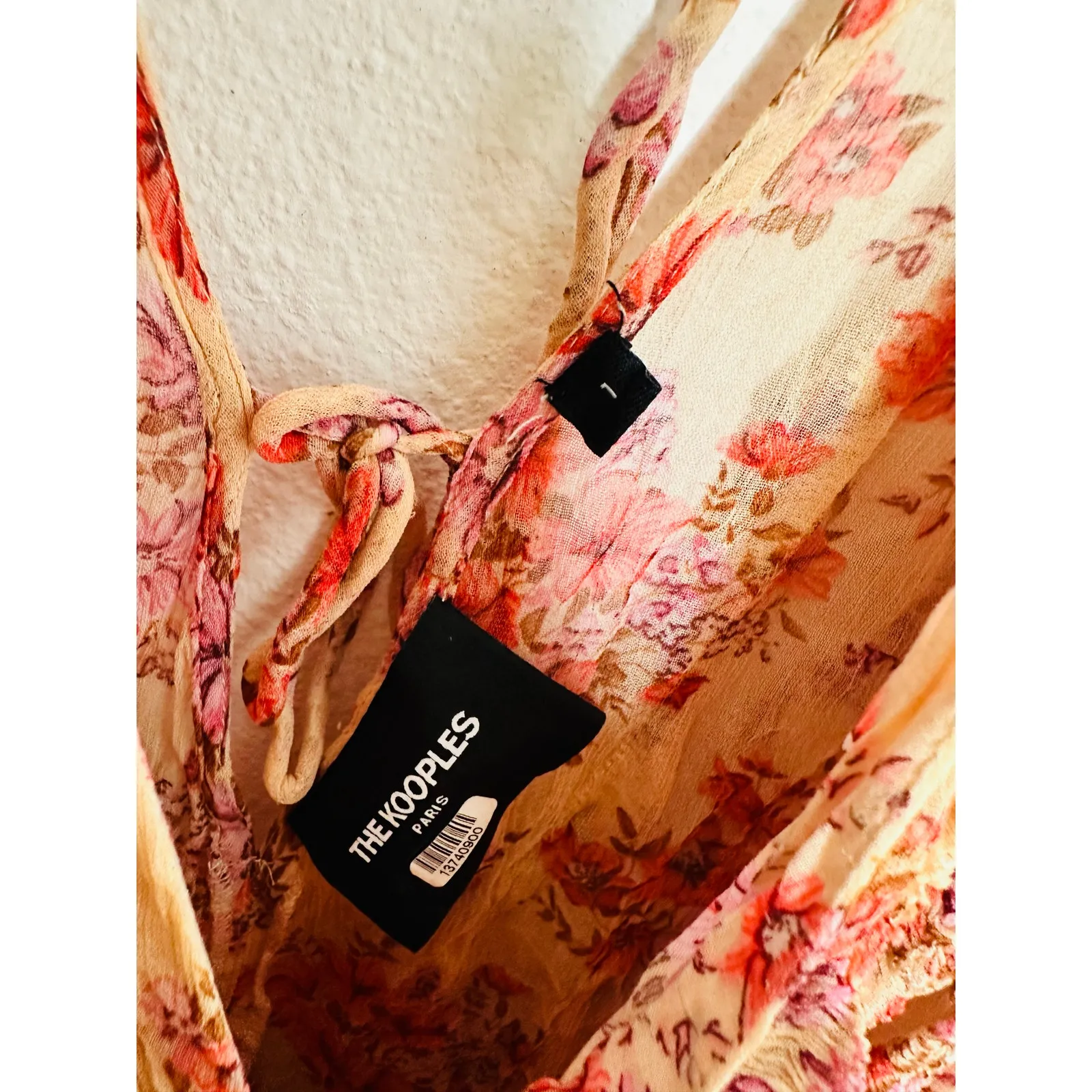 THE KOOPLES Pink Floral Ruffle Hemline Midi Tie Back Floral Frill Dress sz 1 - Image 11