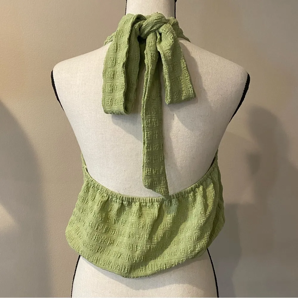 Green Cropped Halter Top Size L - Image 2