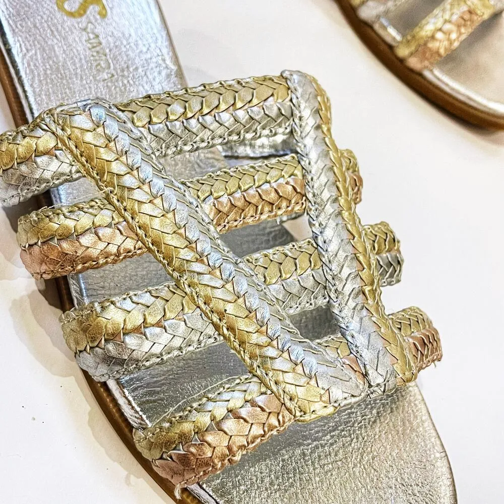NEW Yosi Samra 9 Molly Braided Leather Slide Sandals Metallic Anthropologie NWOT Gold - Image 5