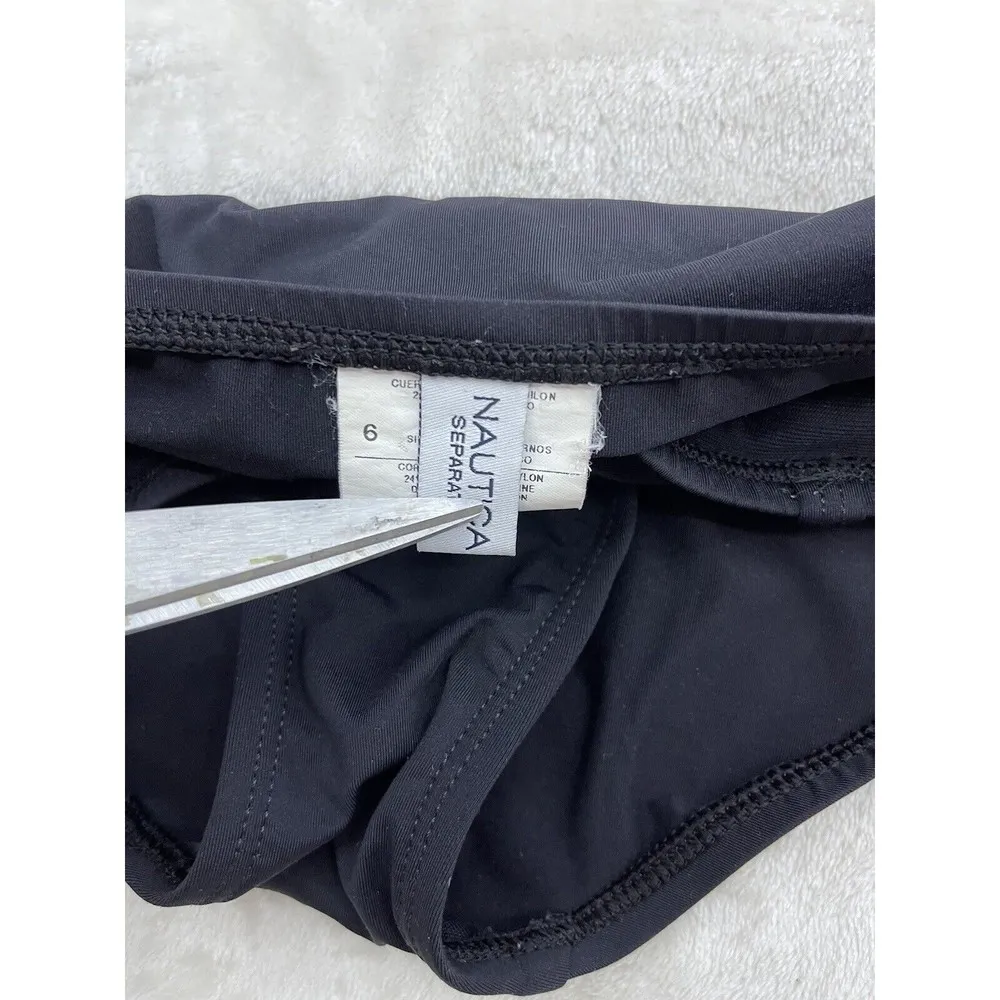 Nautica Women’s Black Bikini Bottom Full Coverage Size 6 Belted Circle Accent - Image 4