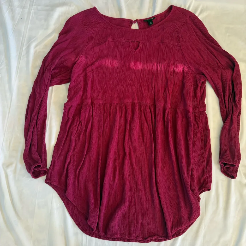 Torrid Burgundy Maroon Long Sleeve Flowy Babydoll Keyhole Tunic Top 2 - Image 2