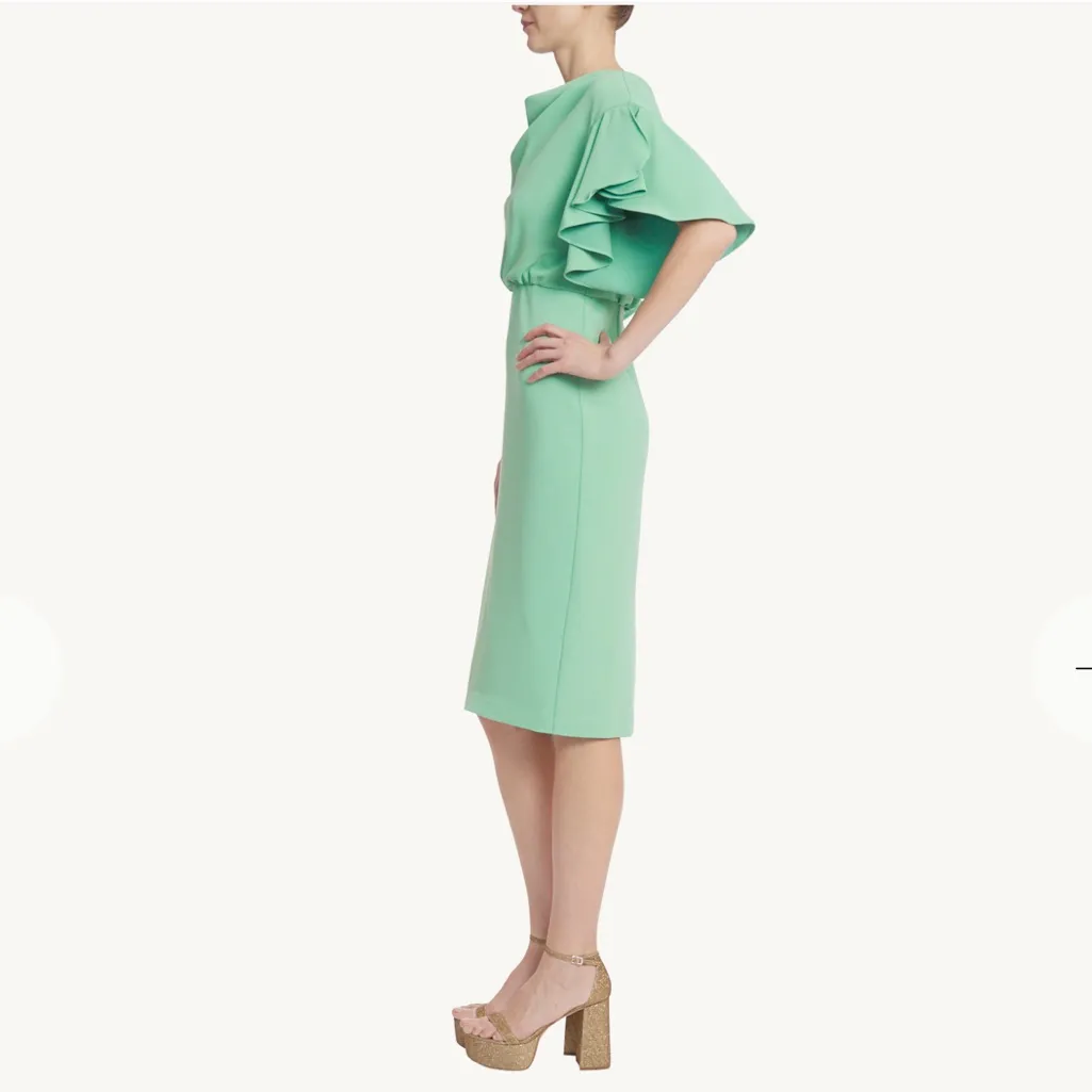 BADGLEY MISCHKA Green‎ Blouson Sheath Dress Drapey Sleeves Cow Neck Size 16 NWOT - Image 2