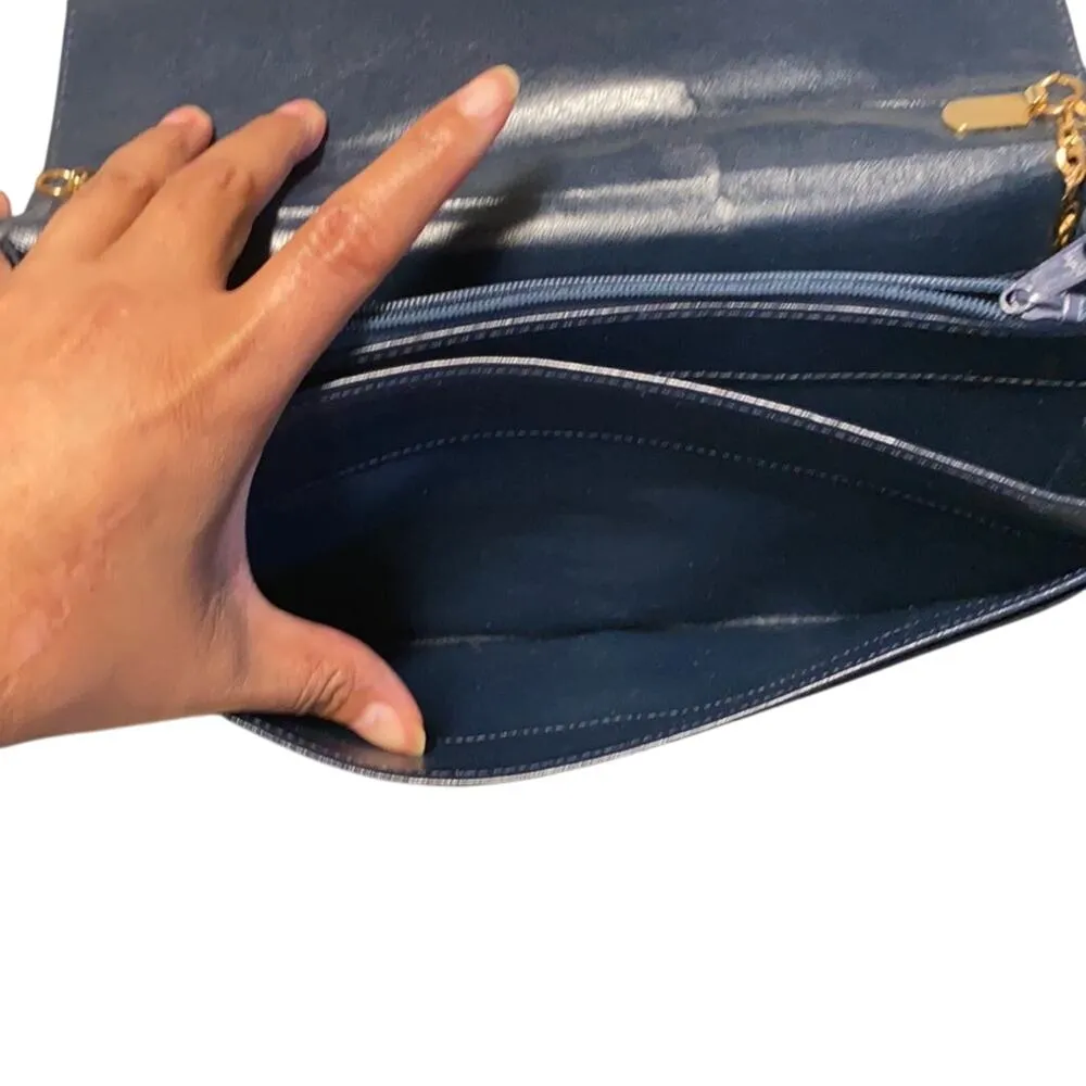 Vintage Towanny blue leather envelope purse chic glam neutral minimalist - Image 8