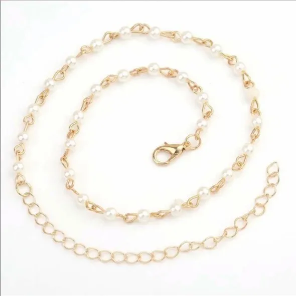 White And Gold Beaded Choker - Image 2