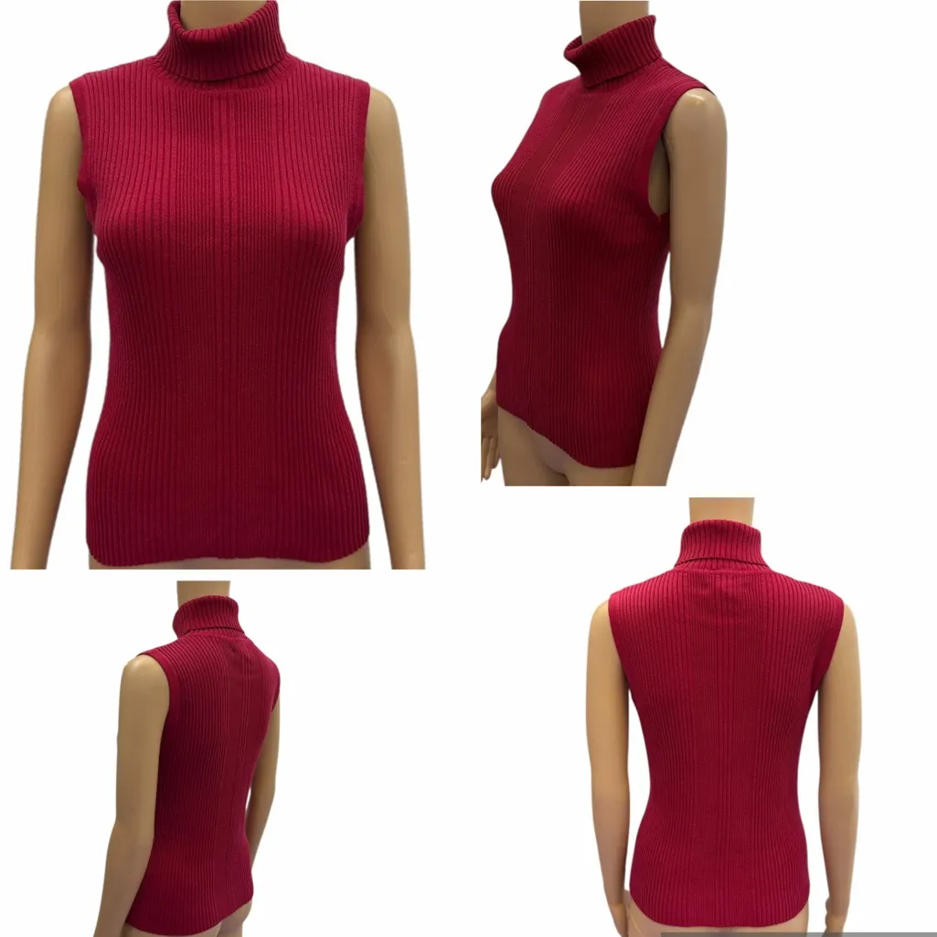 Goodclothes Red Sleeveless Ribbed Turtleneck Sweater Size Large - Image 2