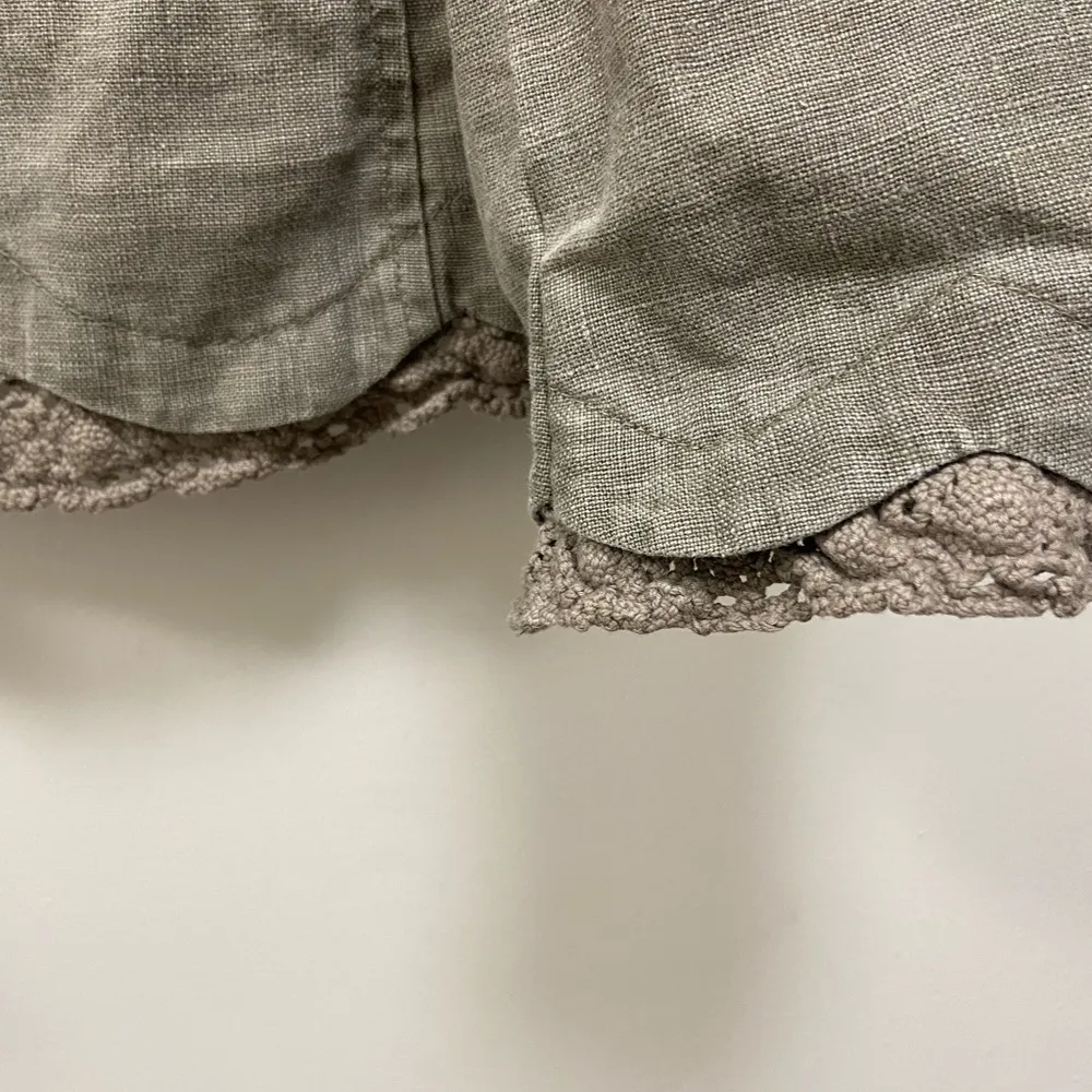 Isabella Bird linen jacket blazer size large khaki olive green with crochet - Image 3