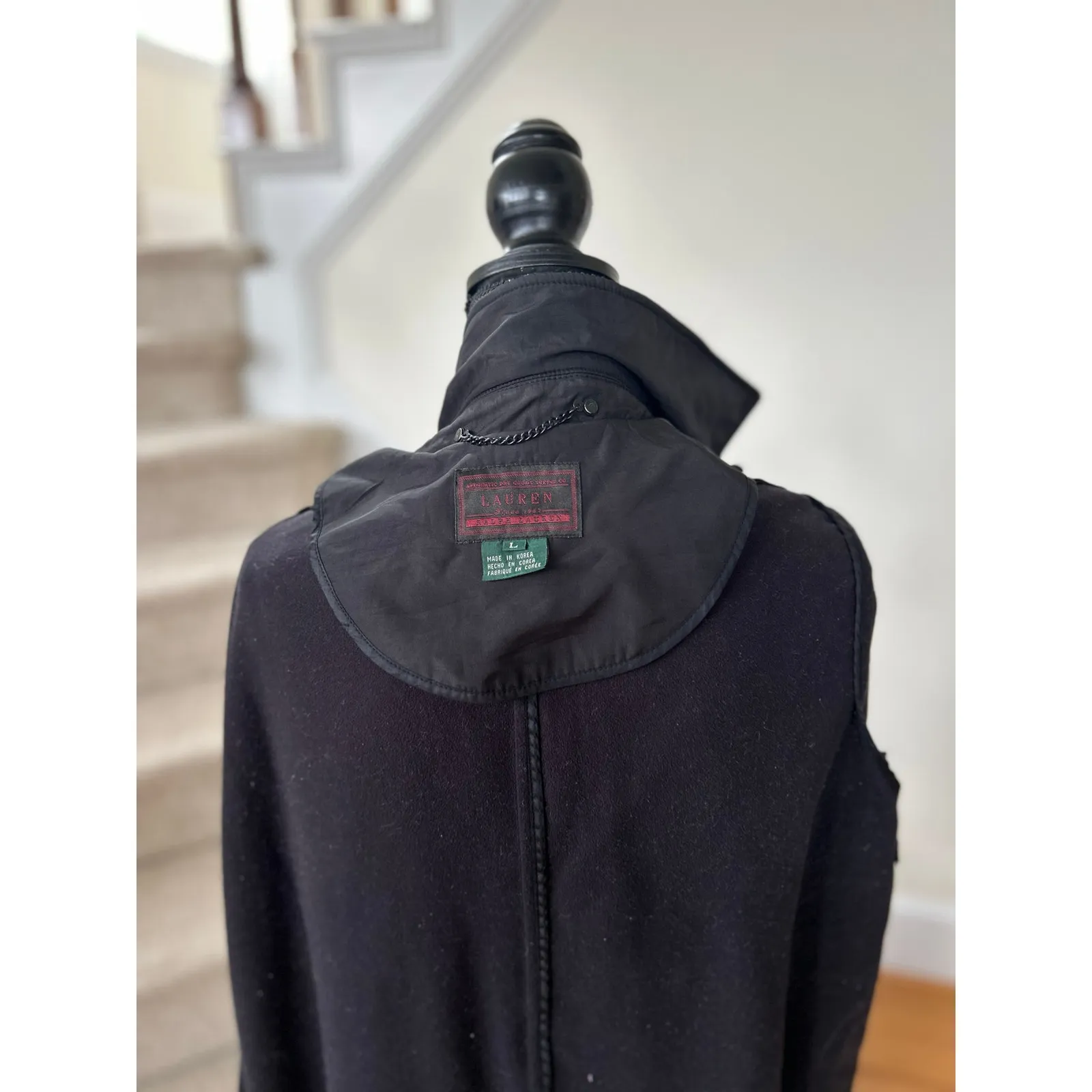 Vintage Ralph Lauren Black Nylon Button Front Rain Trench Coat - Image 5