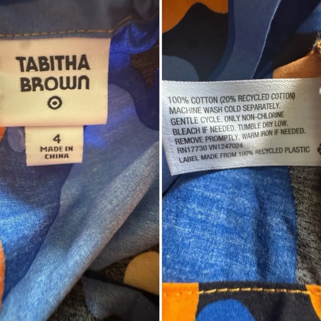 Tabitha Brown Target Vibrant Orange & Blue Floral Dress Puff Sleeve Dress Size 4 - Image 8