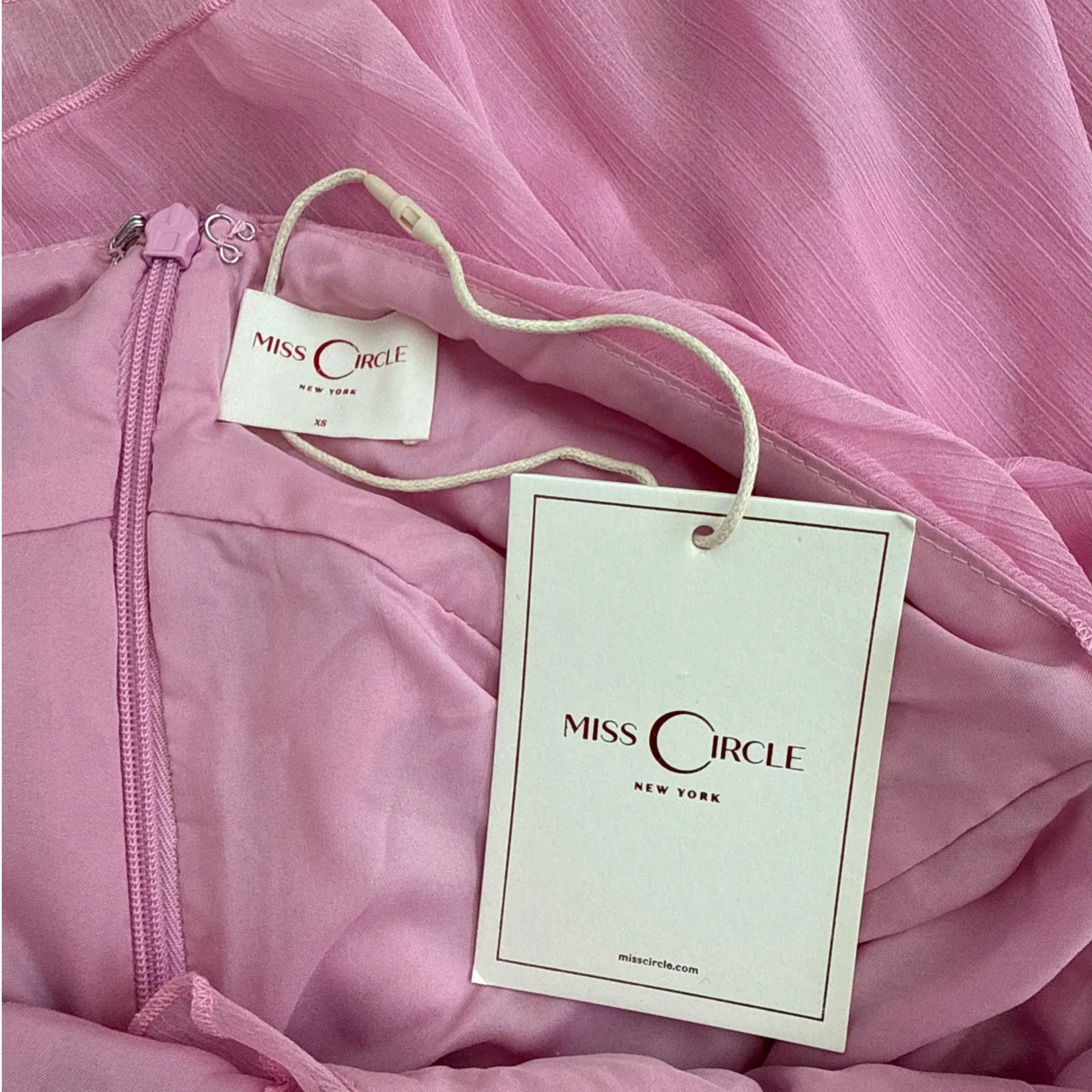 Miss Circle Chiffon Wrap Mini Dress Odelle Crinkle Size XS in Pink - Image 4