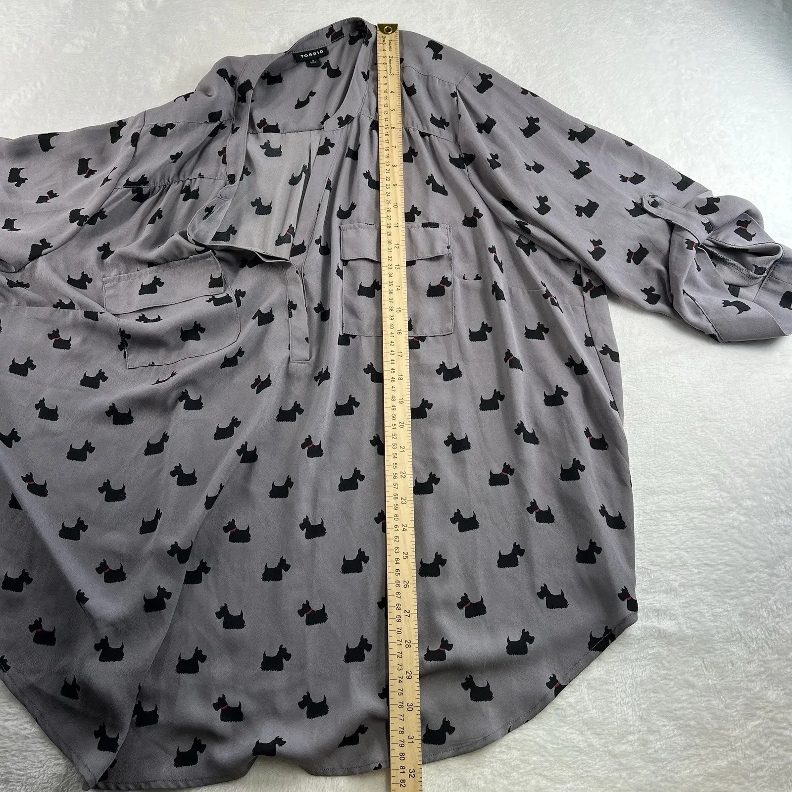 Torrid Plus 3X Harper Scottish Terriers Blouse Georgette Top Popover 3/4 Sleeve - Image 13