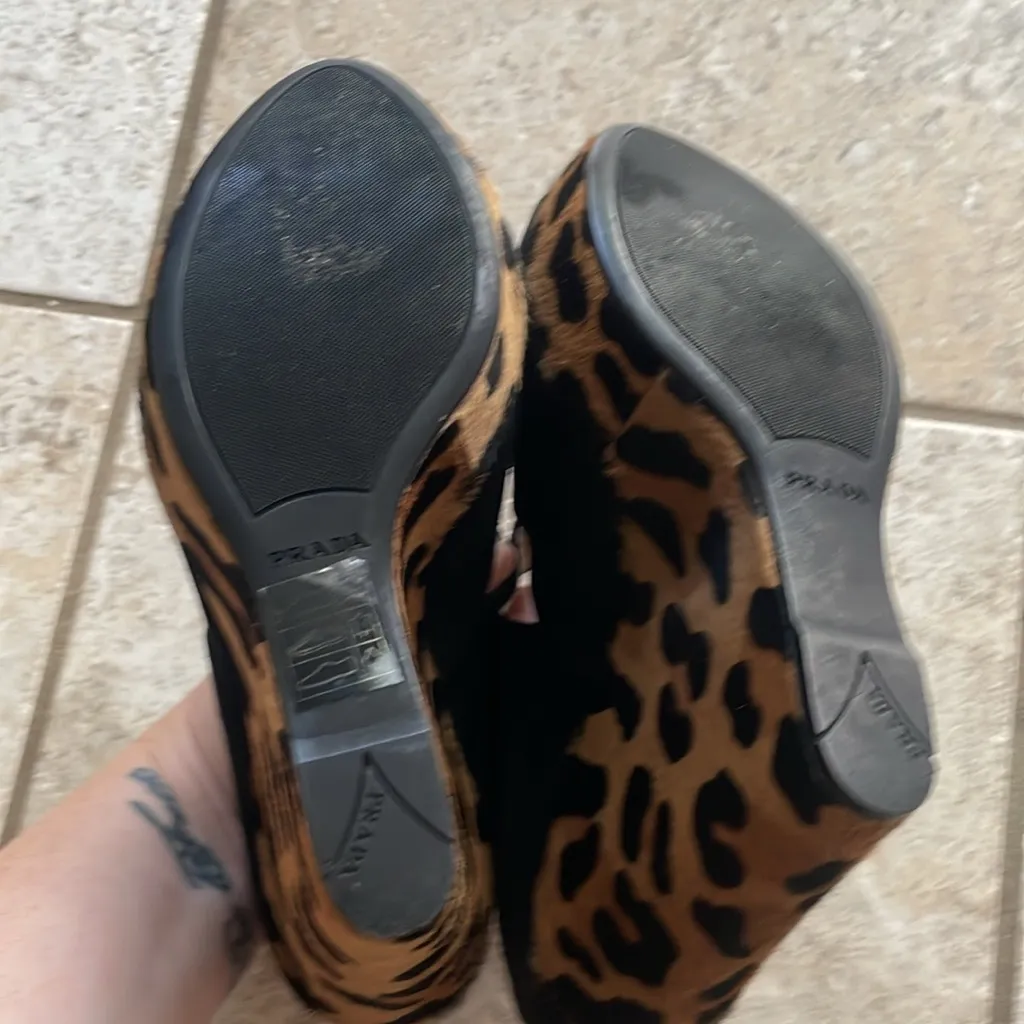 Prada Anabela Platform Animal Print Suede Sandal - Image 7