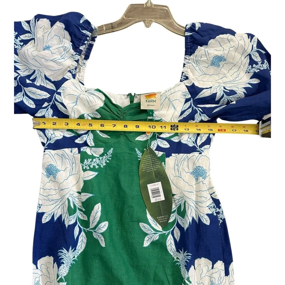 FARM Rio Soft Garden Linen-Blend Mini Dress Size Small Green Blue NWT - Image 6
