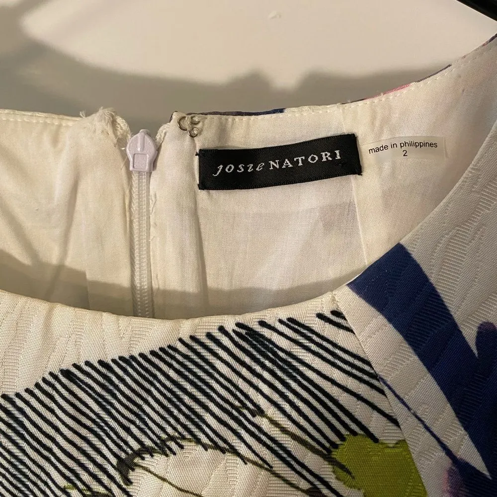 JOSIE NATORI Botanical Palms Jacquard Leaf Print Mini Dress Ivory Sz 2 Pink - Image 3