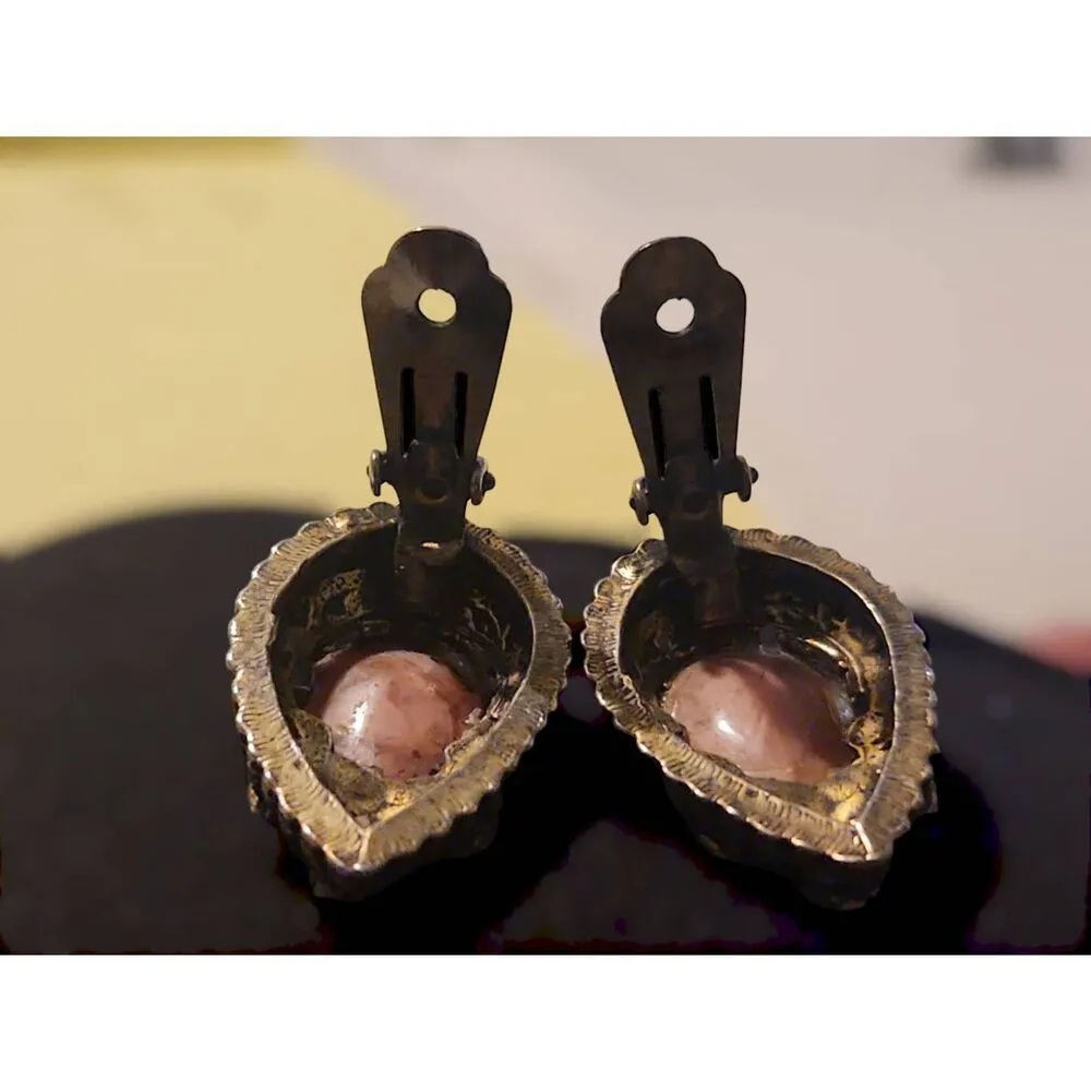 Vintage Victorian pink large stone clip on earrings witchy old money gypsy - Image 9