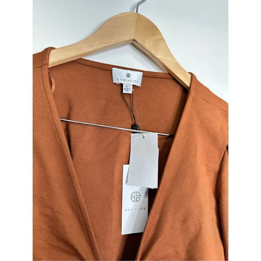 Socialite Dress Womens Cut Out Puff Sleeve Bodycon Mini Brown‎ Size Large NWT - Image 5